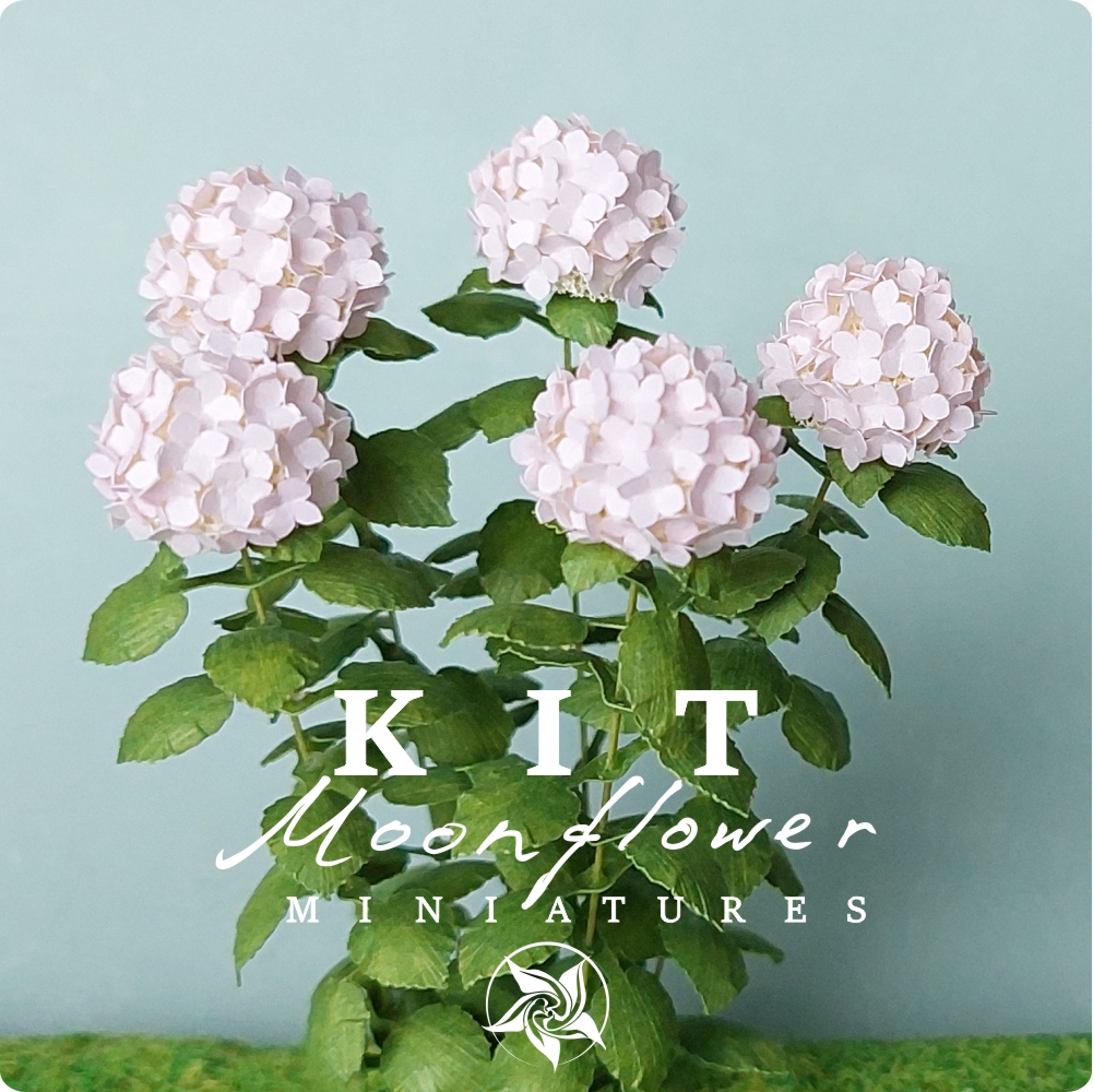 Kit Pale Pink Hydrangea flower dollhouse Miniature paper craft garden flower shop, scale 1:12, DIY