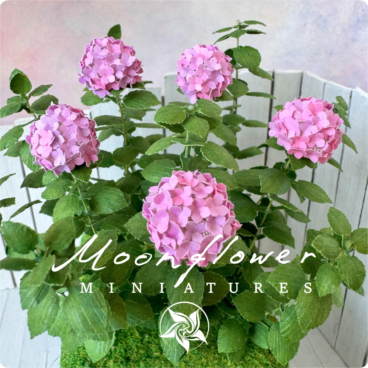 Variegated Pink/Purple Hydrangea Bush miniature flowers 1:12