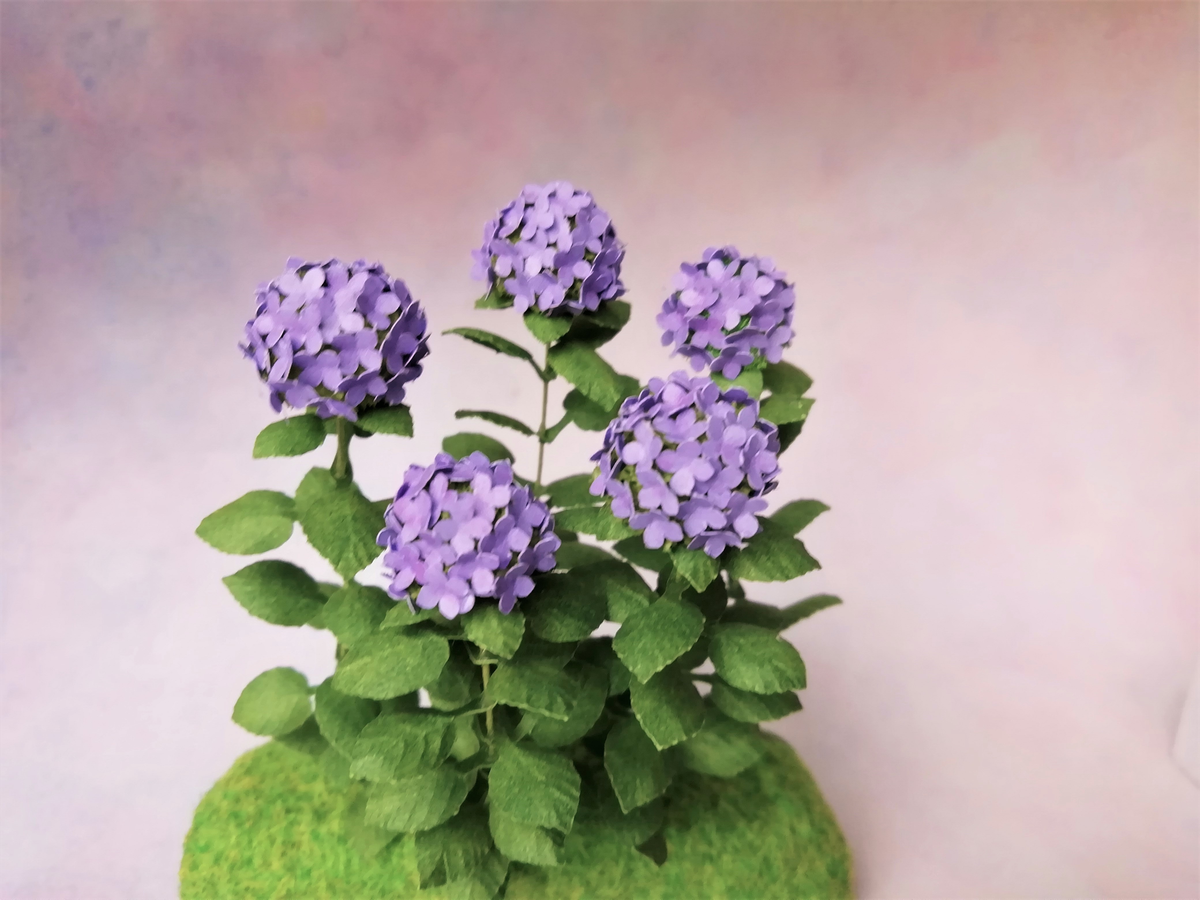 Kit Purple Hydrangea flower dollhouse Miniature paper craft garden flower shop, scale 1:12, DIY