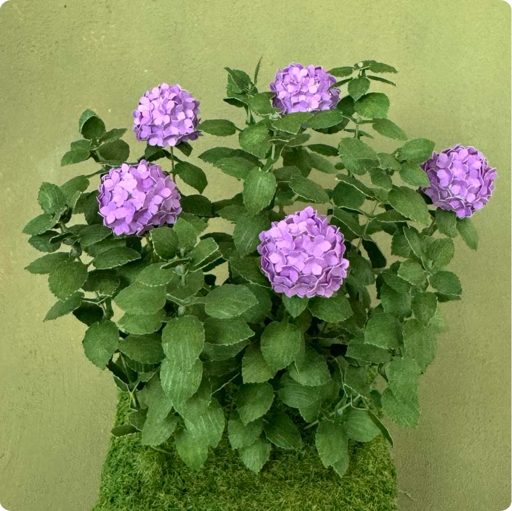 Kit Bush Lilac Hydrangea flower dollhouse Miniature paper craft garden flower shop, scale 1:12, DIY Hedge