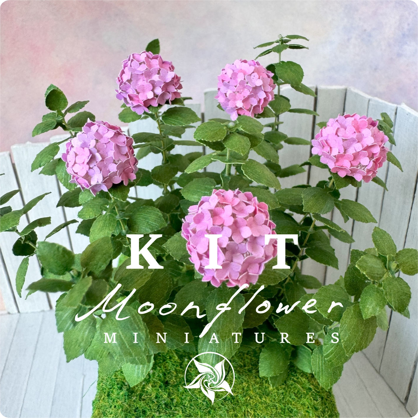 Kit Bush variegated Pink/Purple Hydrangea flower dollhouse Miniature paper craft garden flower shop, scale 1:12, DIY Hedge