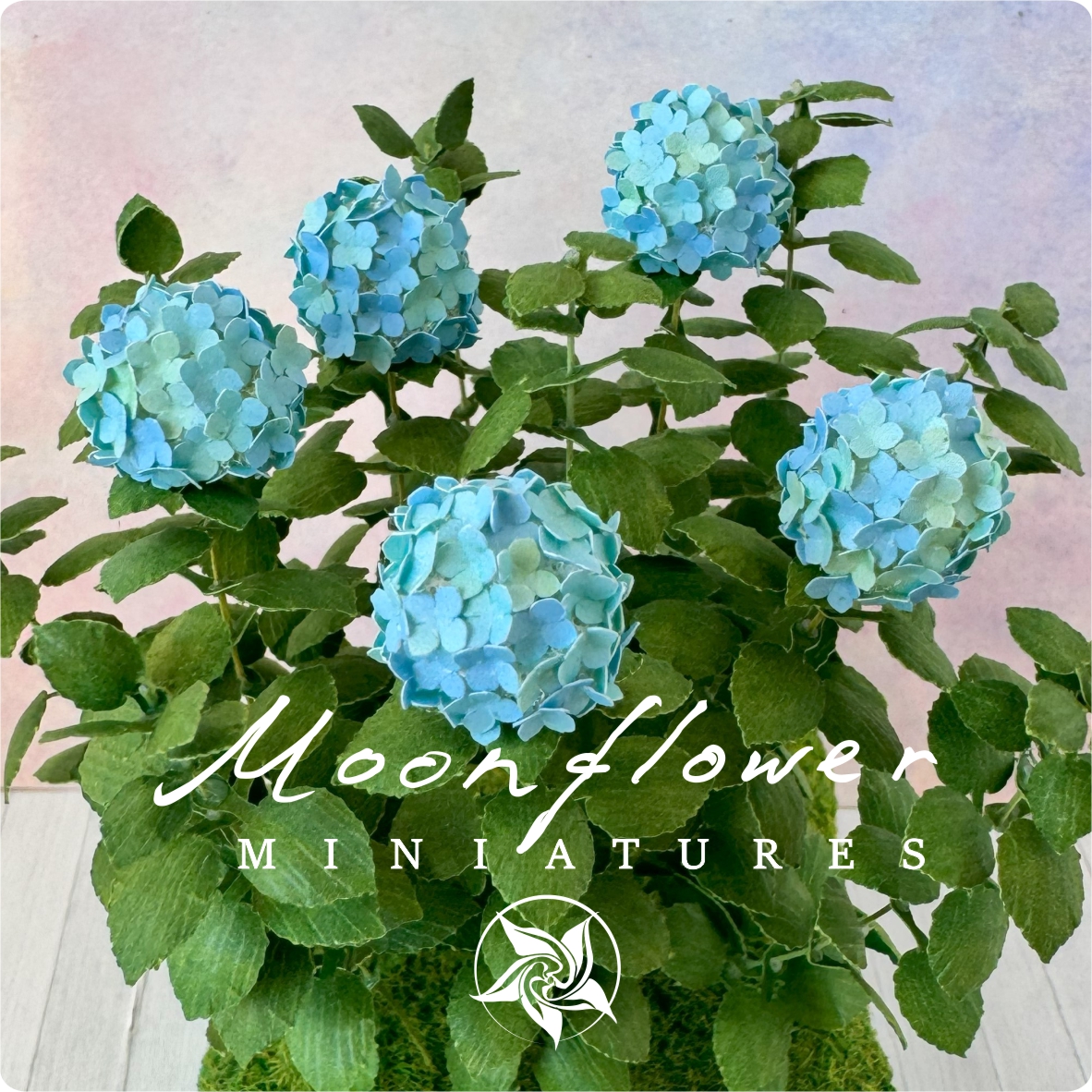 Kit Bush variegated blue/green Hydrangea flower dollhouse Miniature paper craft garden flower shop, scale 1:12, DIY Hedge