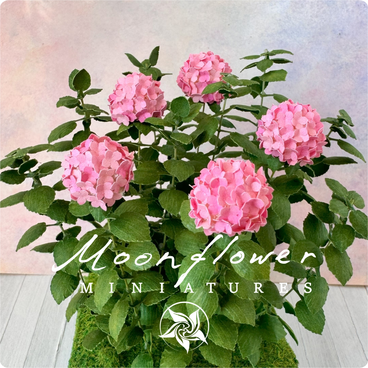 Kit Bush variegated Watermelon Hydrangea flower dollhouse Miniature paper craft garden flower shop, scale 1:12, DIY Hedge
