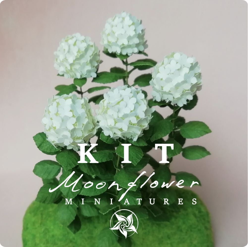 Kit White Cream Hydrangea flower dollhouse Miniature paper craft garden flower shop, scale 1:12, DIY