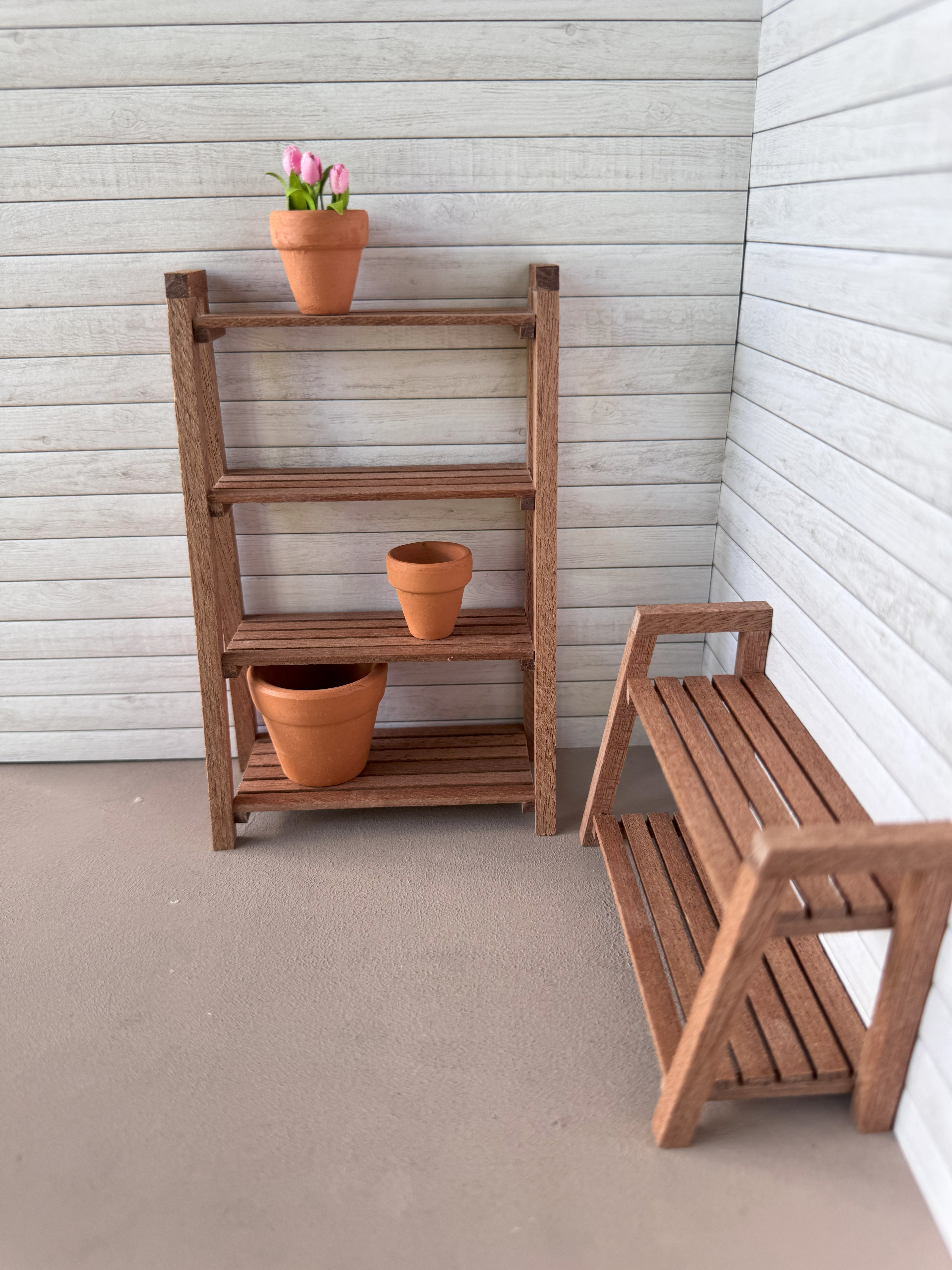 Miniature 2X wooden shelves set 1:12 dollshouse fairy cat garden 1 inch scale