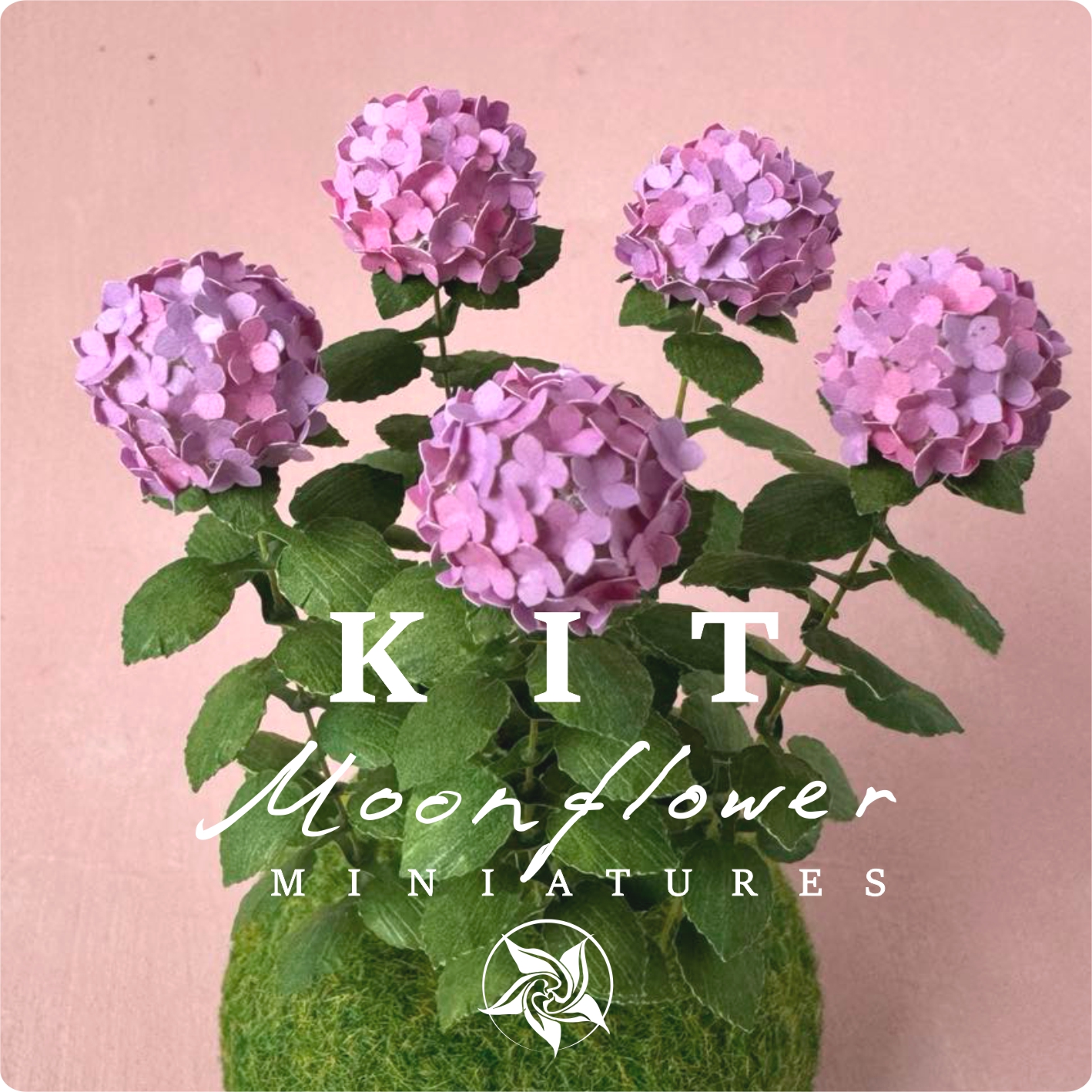 Kit Variegated Lilac/Pink Hydrangea flower dollhouse Miniature paper craft garden flower shop, scale 1:12, DIY