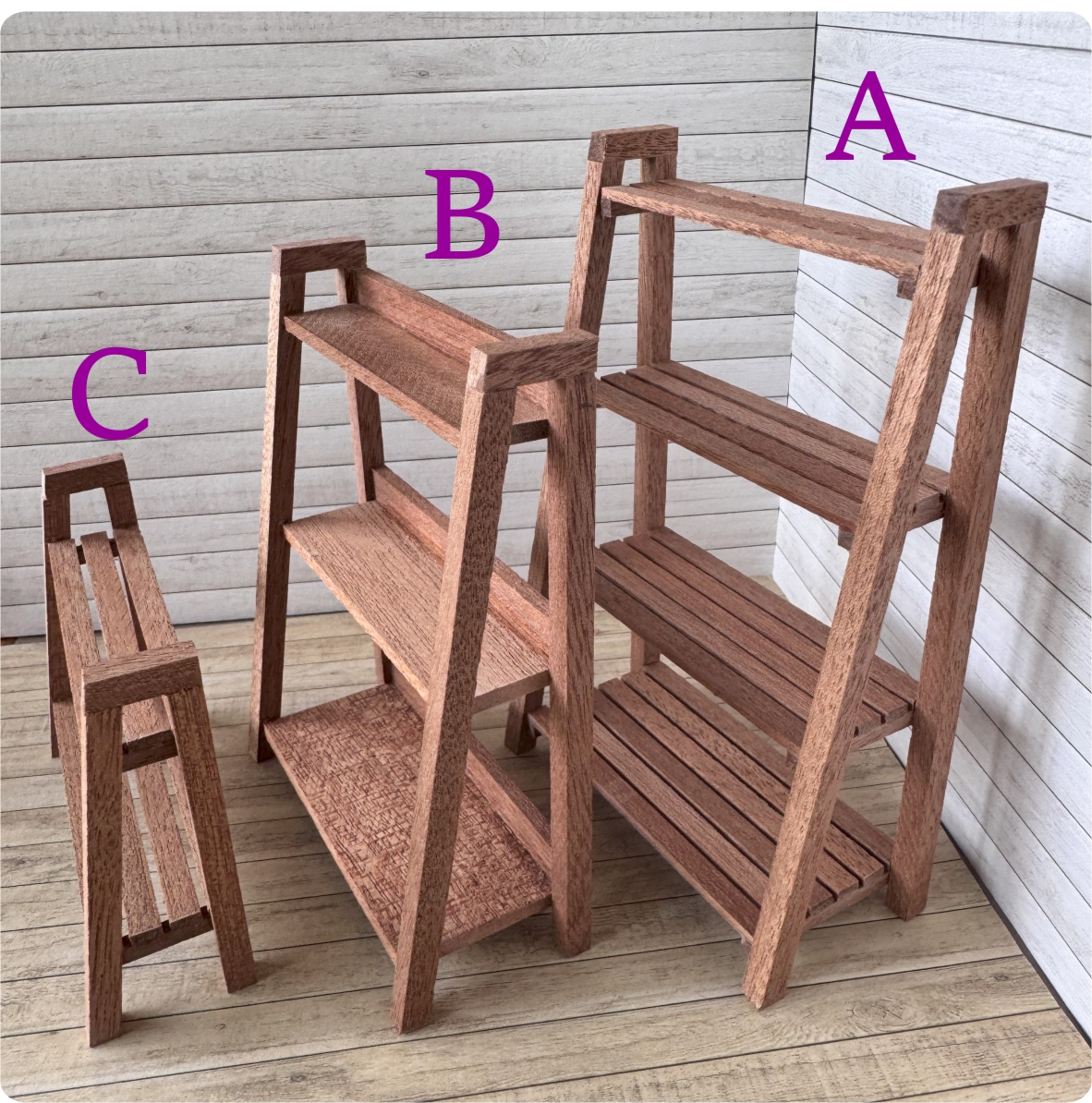 Miniature wooden handmade shelves 1:12 dollshouse fairy garden 1 inch scale