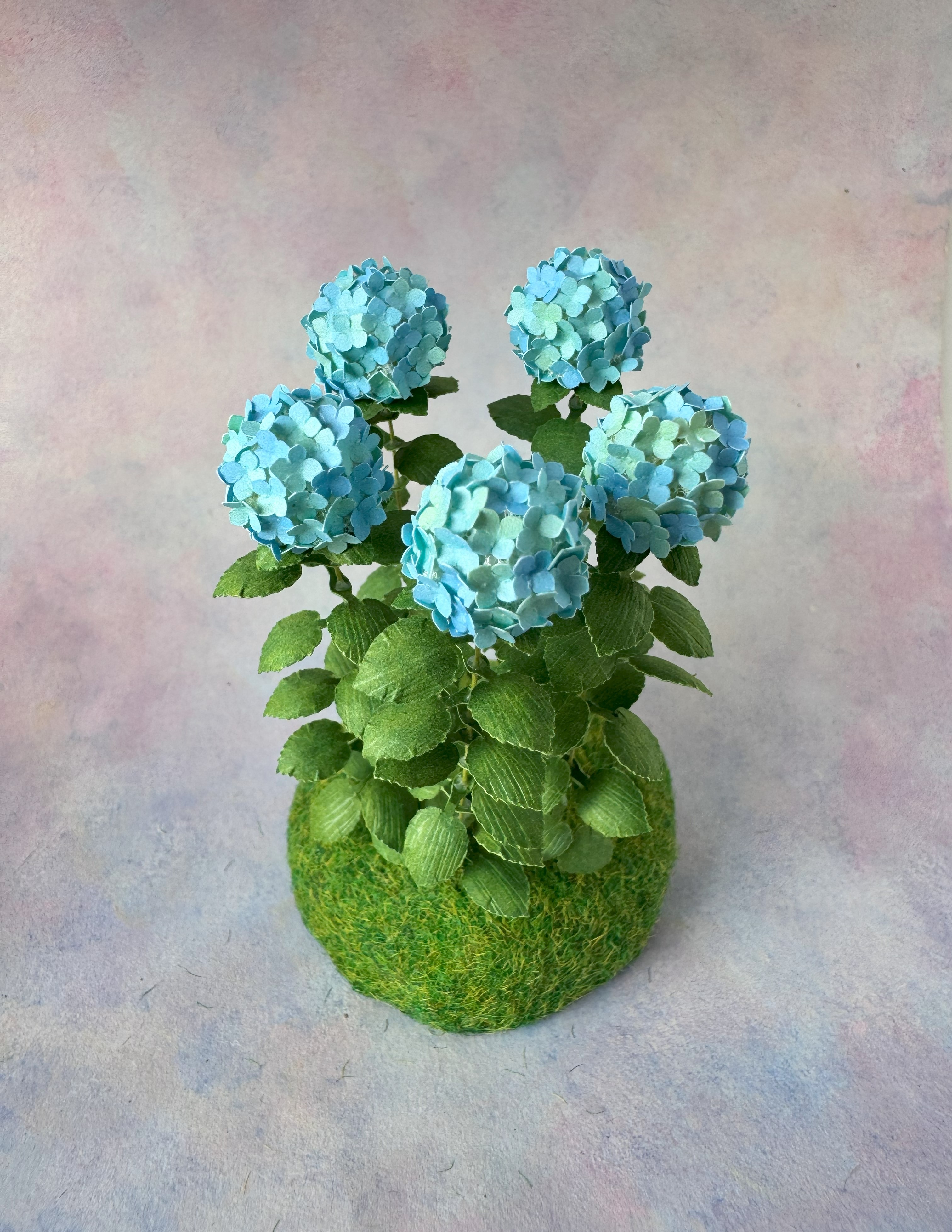 Kit Variegated Blue/Green Hydrangea flower dollhouse Miniature paper craft garden flower shop, scale 1:12, DIY