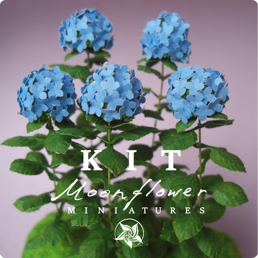 Kit Blue Hydrangea flower dollhouse Miniature paper craft garden flower shop, scale 1:12, DIY