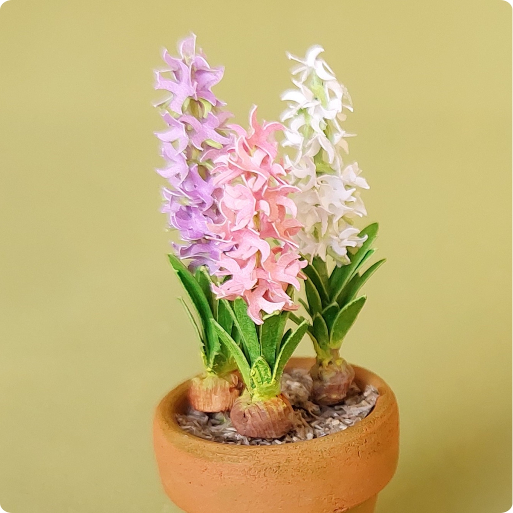 Miniature Hyacinth flowers in the terracotta pot 1:12 