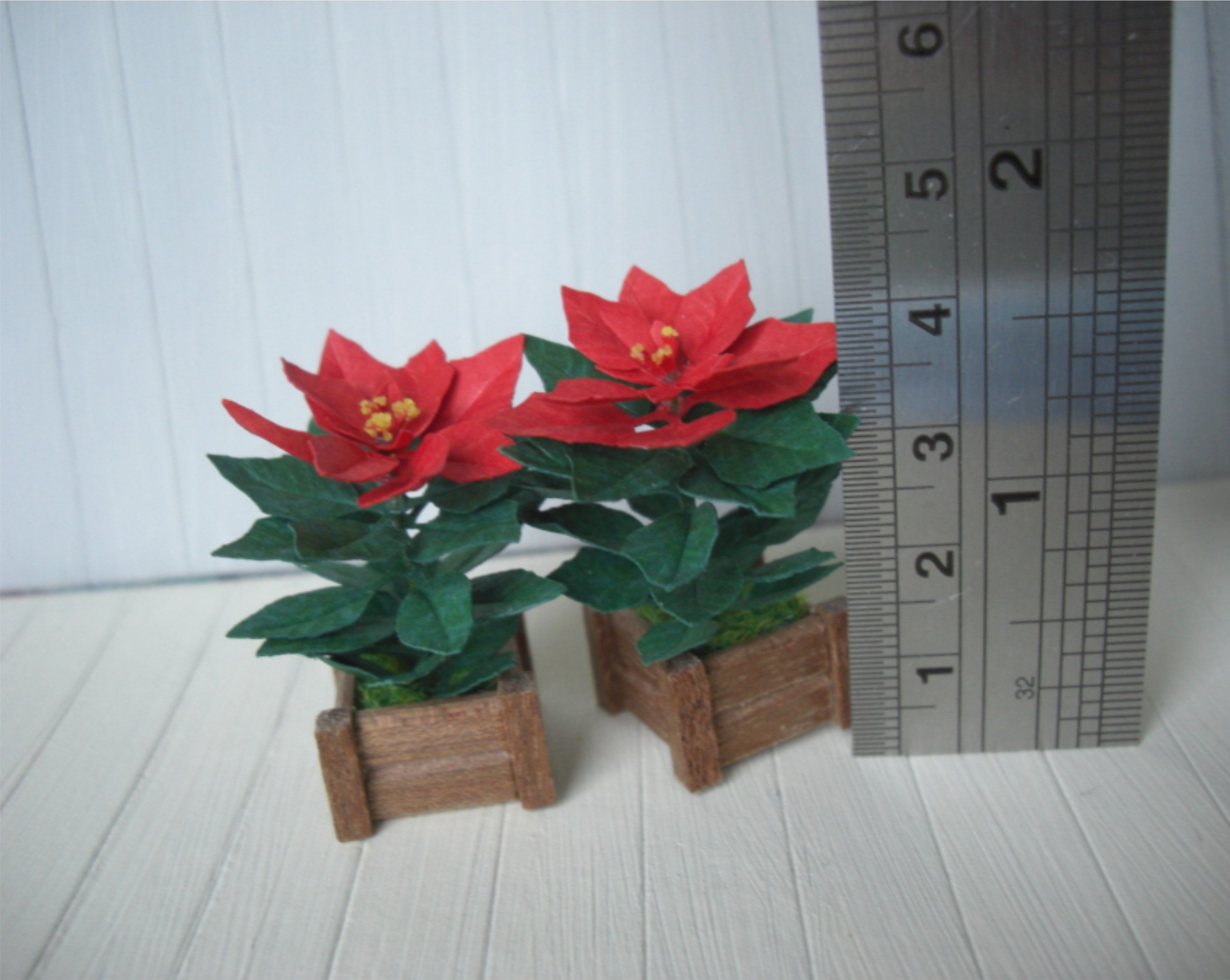Miniature KIT Red Poinsettia flower plant Christmas garden flower, scale 1:12, DIY