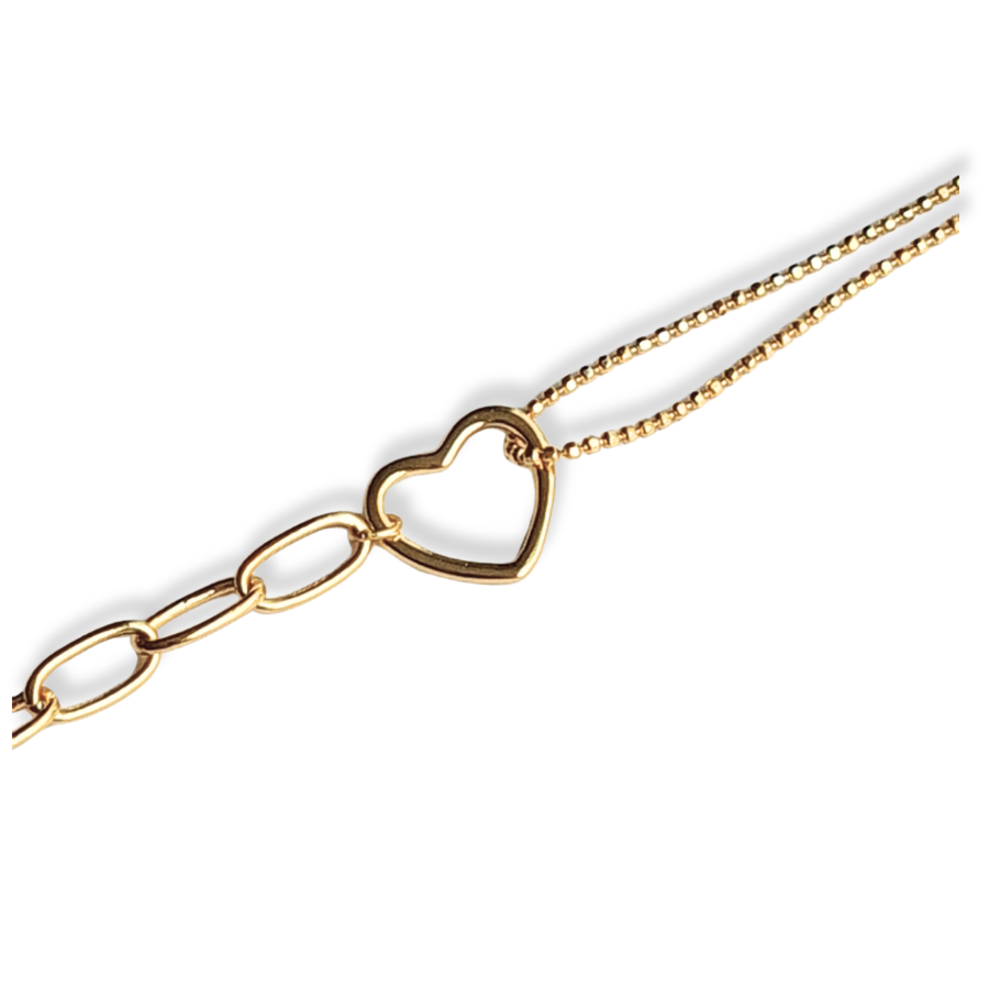 Pulsera de cadena con corazón de Plata 925 Dorada