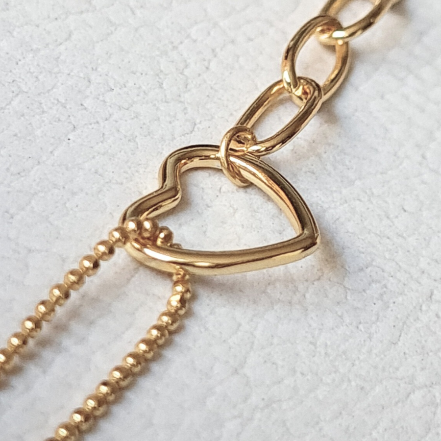 Pulsera de cadena con corazón de Plata 925 Dorada