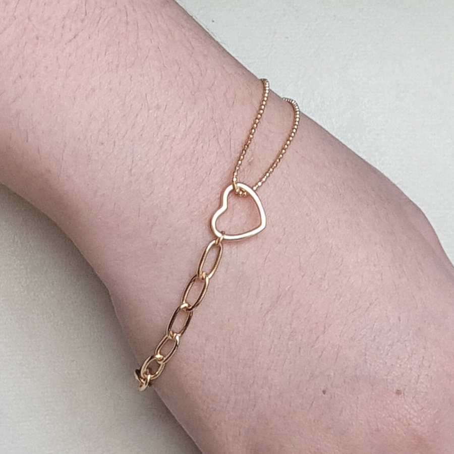 Pulsera de cadena con corazón de Plata 925 Dorada