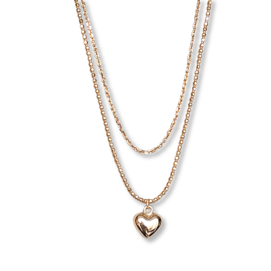 Collar Doble con Colgante de Corazón de Plata 925 Dorada