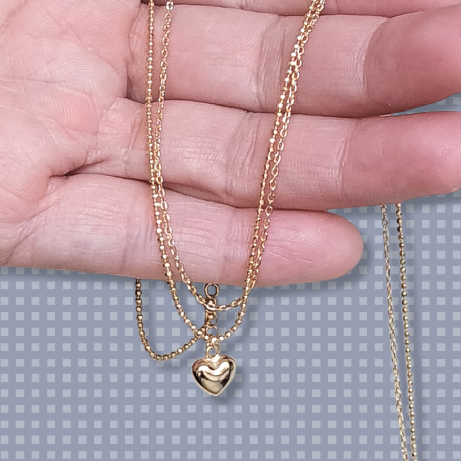 Collar Doble con Colgante de Corazón de Plata 925 Dorada