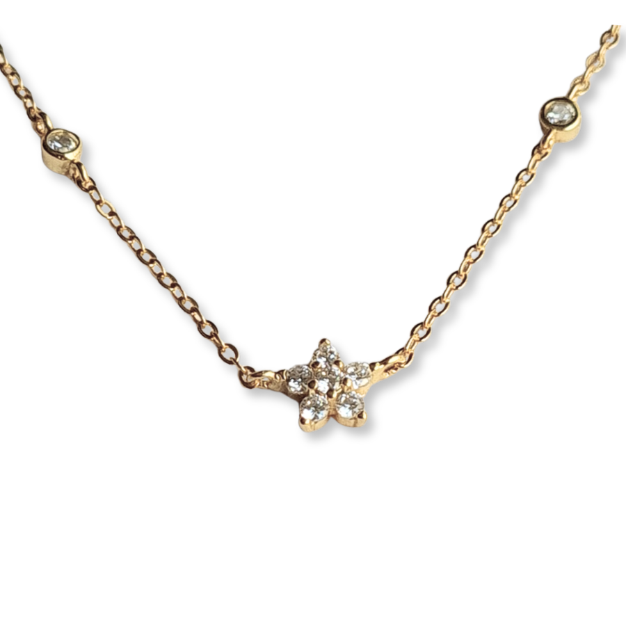 Collar con estrellas de cubics en Plata 925 Dorada