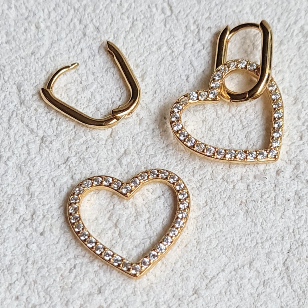 Pendientes de corazón de Plata 925 Dorada