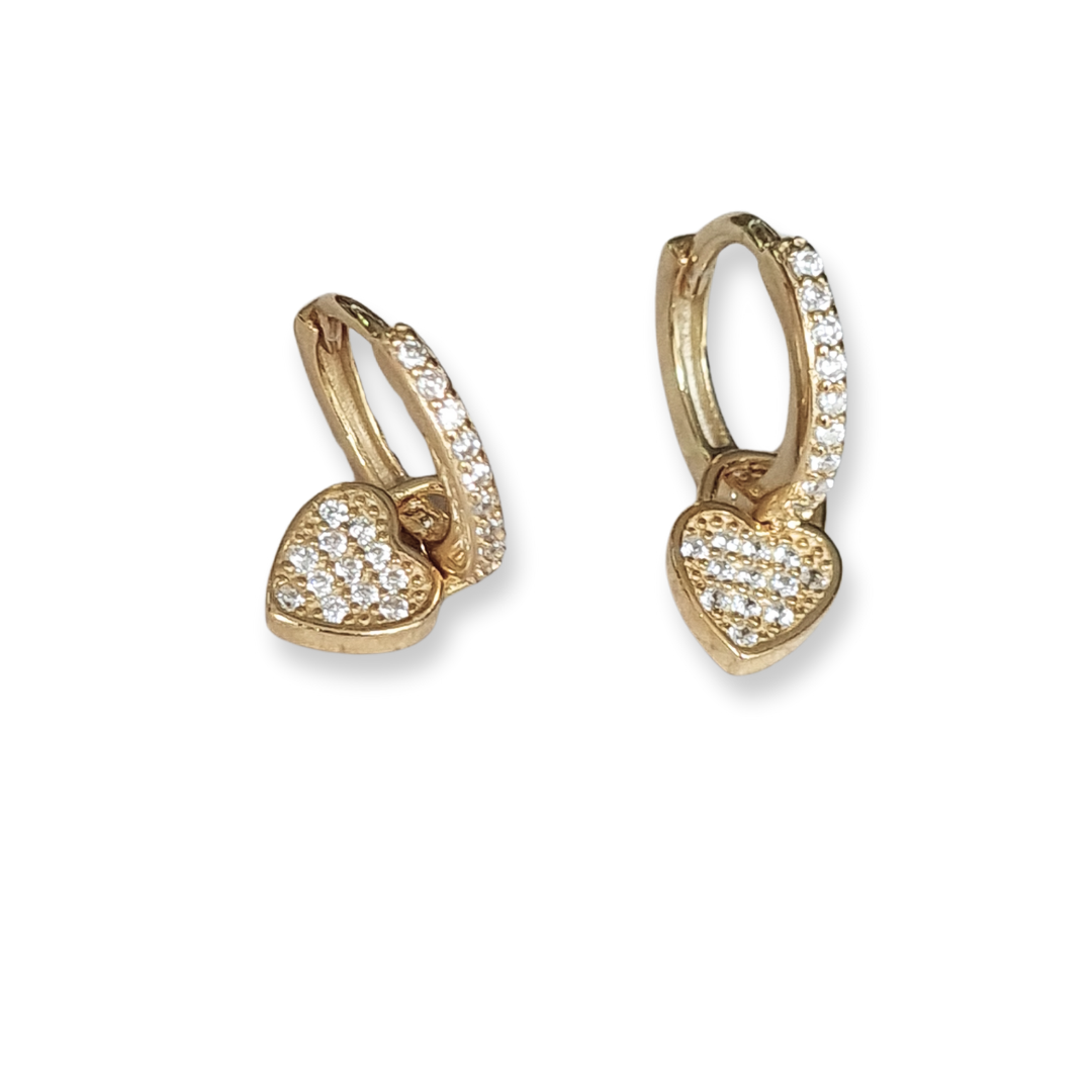 Argollas de Plata 925 Dorada con corazones