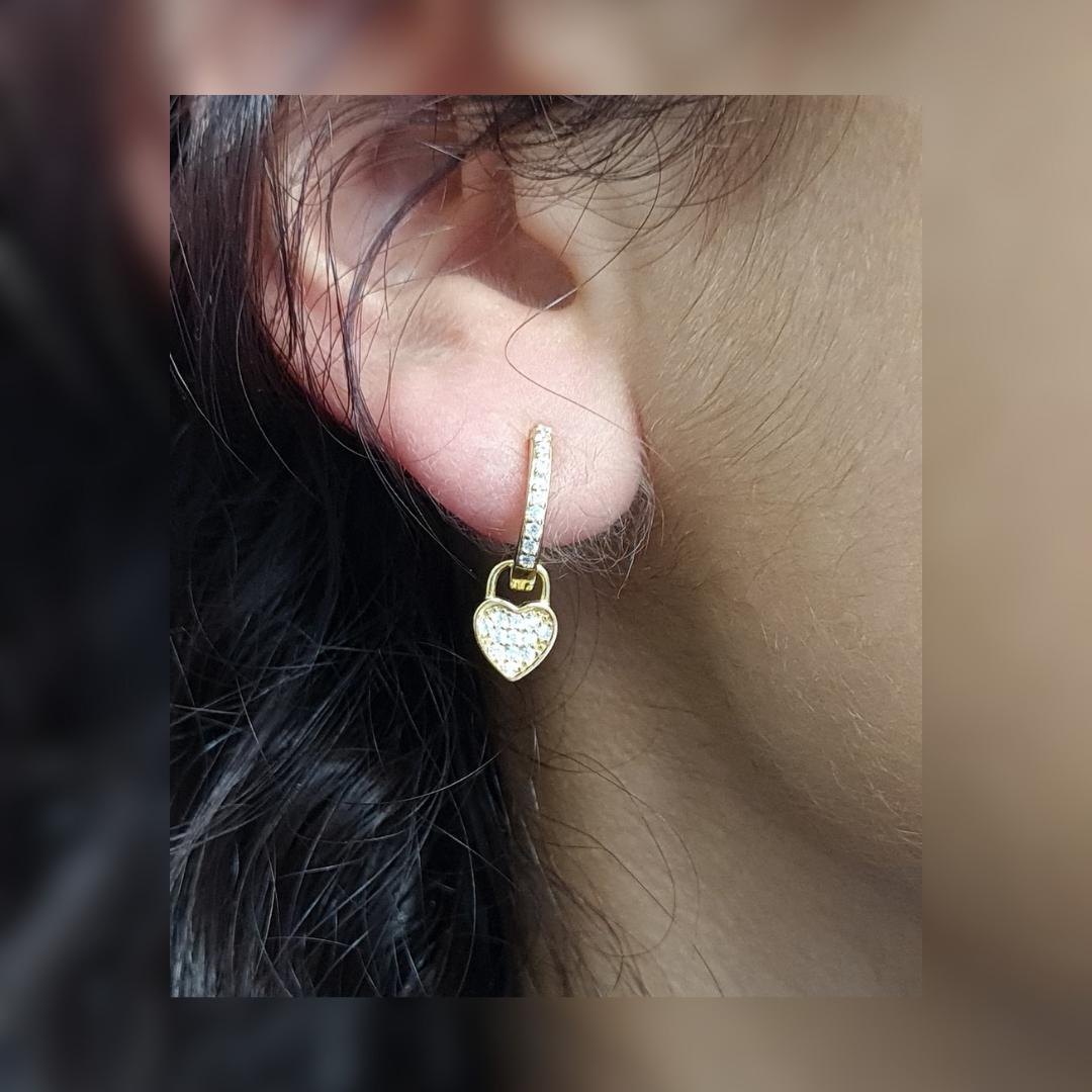Argollas de Plata 925 Dorada con corazones