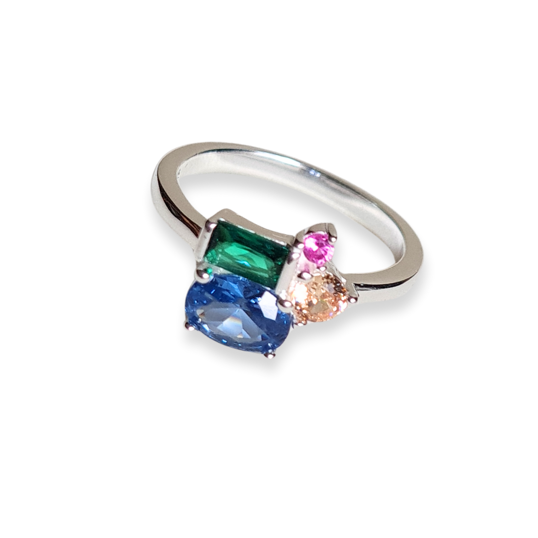 Anillo de piedras coloridas en Plata 925