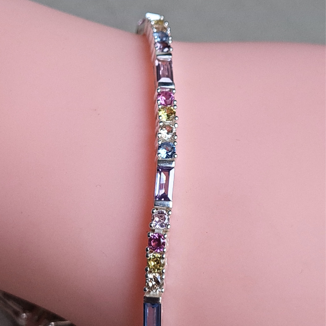 Pulsera con piedras coloridas en Plata 925