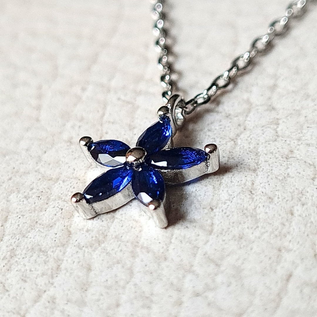 Collar flor azul de Plata 925