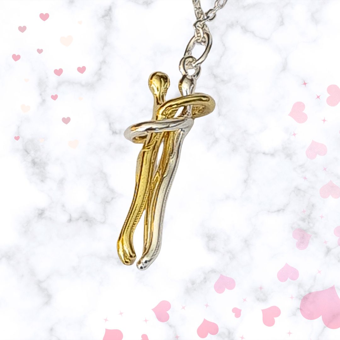 Collar pareja en abrazo de Plata 925 y Oro18k