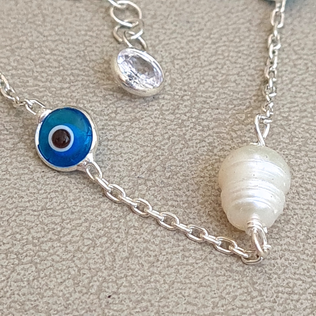 Pulsera de Plata 925 con perlas y ojo turco