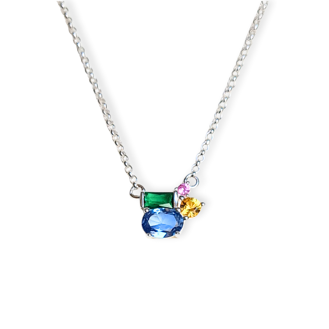Collar de Plata 925 con centro de piedras de colores