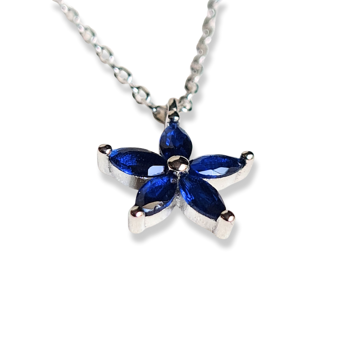 Collar flor azul de Plata 925