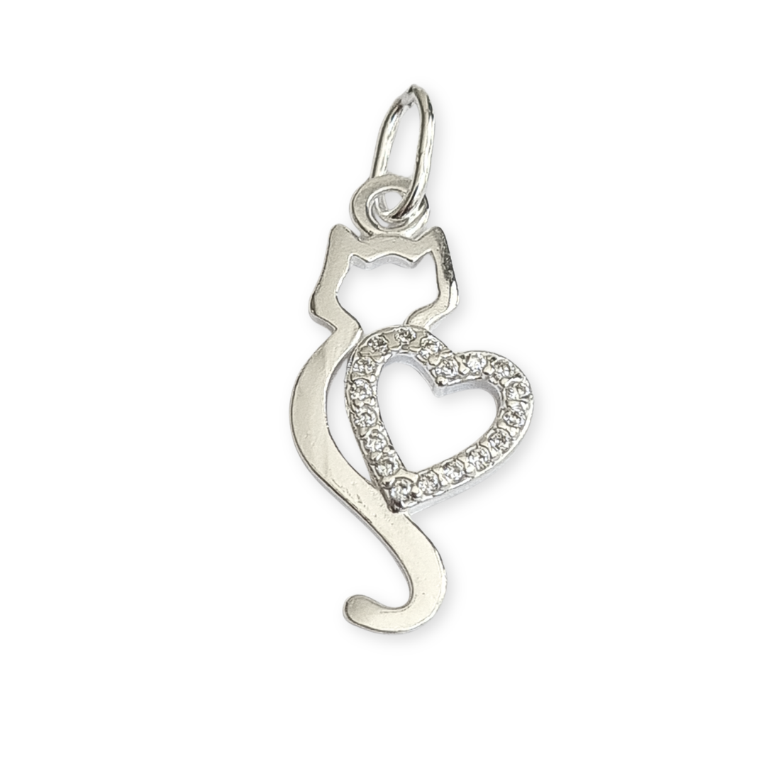 Colgante Gato con Corazón de Plata 925