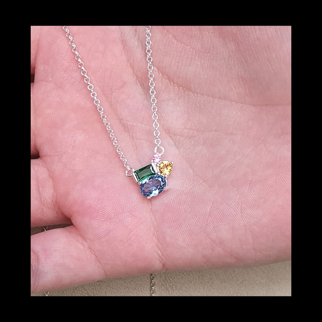 Collar de Plata 925 con centro de piedras de colores