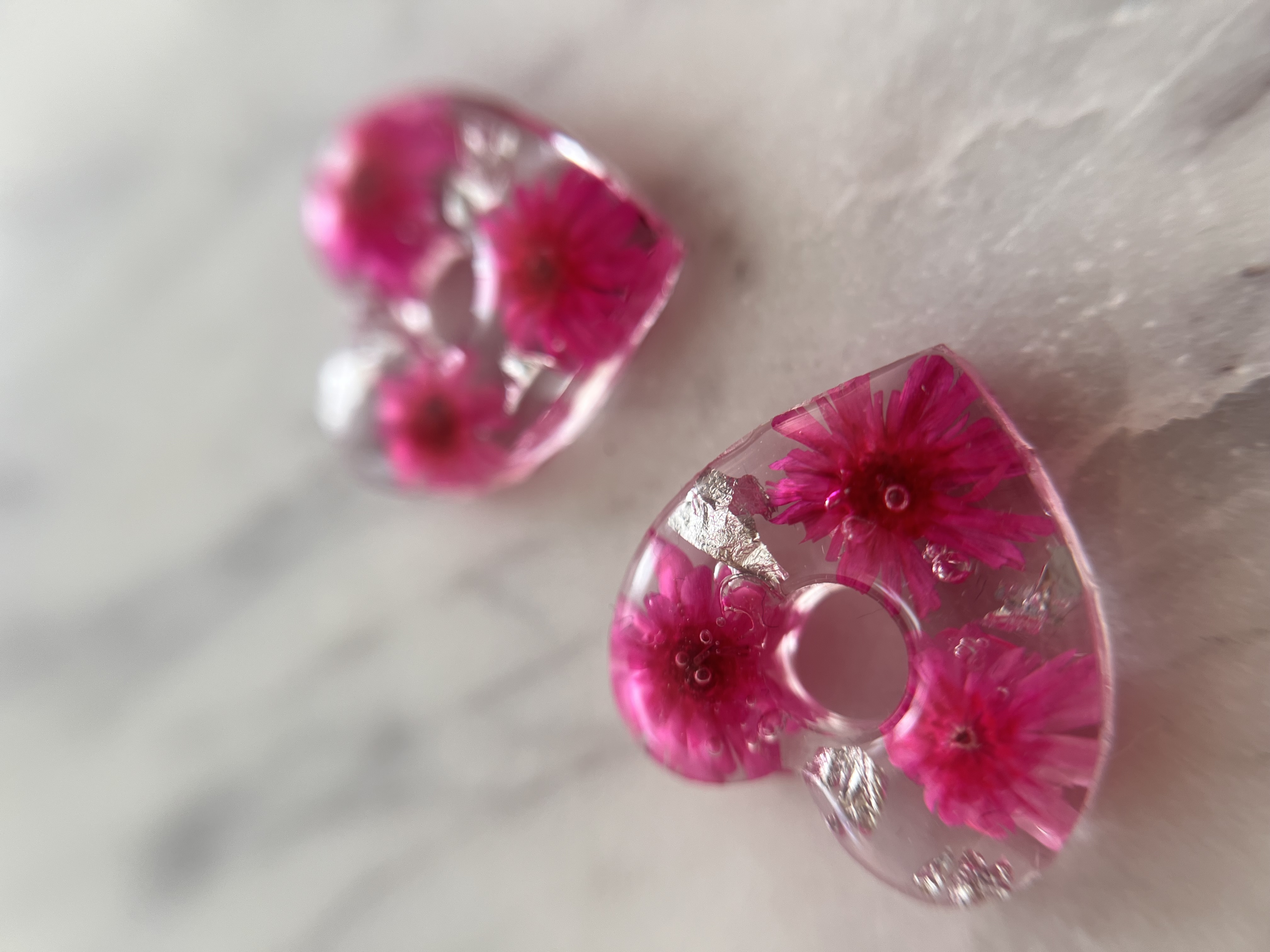 Coeur Fleur Rose et Feuille d'Argent