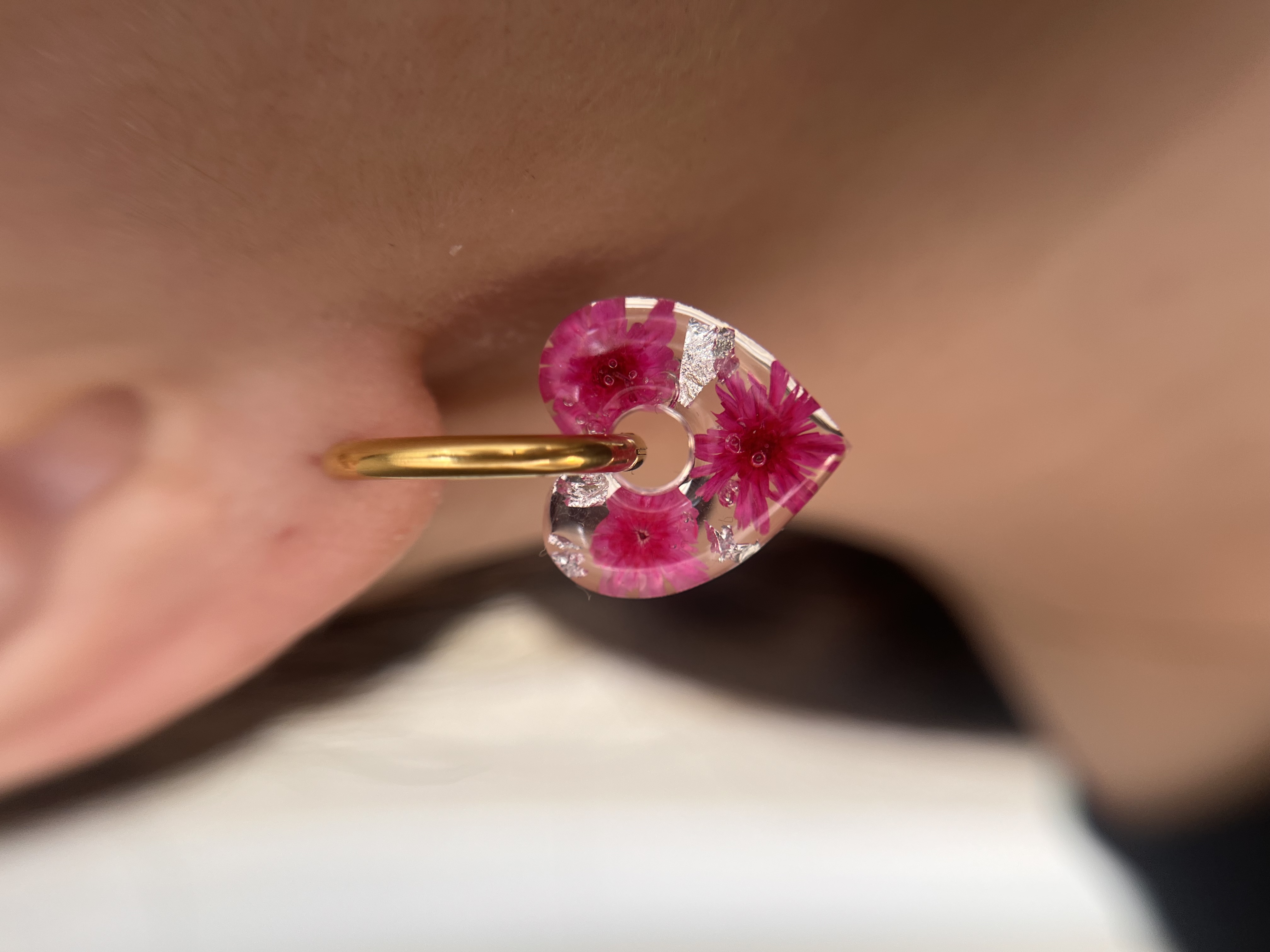 Coeur Fleur Rose et Feuille d'Argent