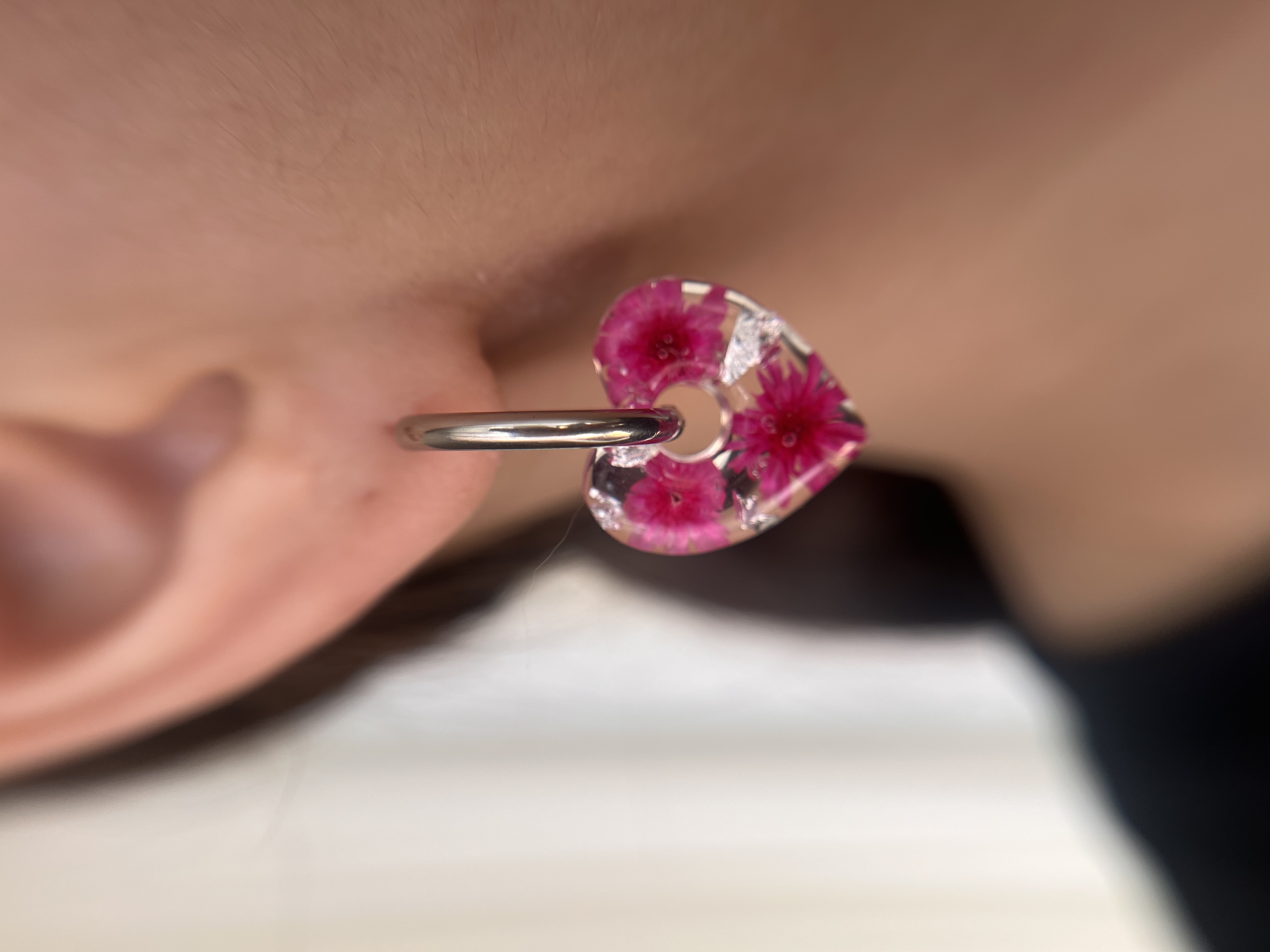 Coeur Fleur Rose et Feuille d'Argent