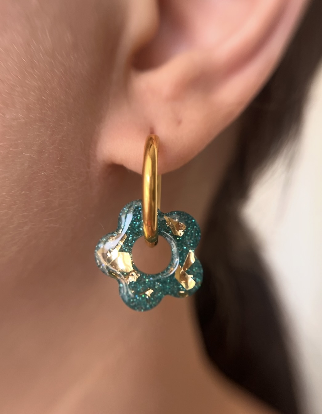 Flower turquoise et feuille d'or