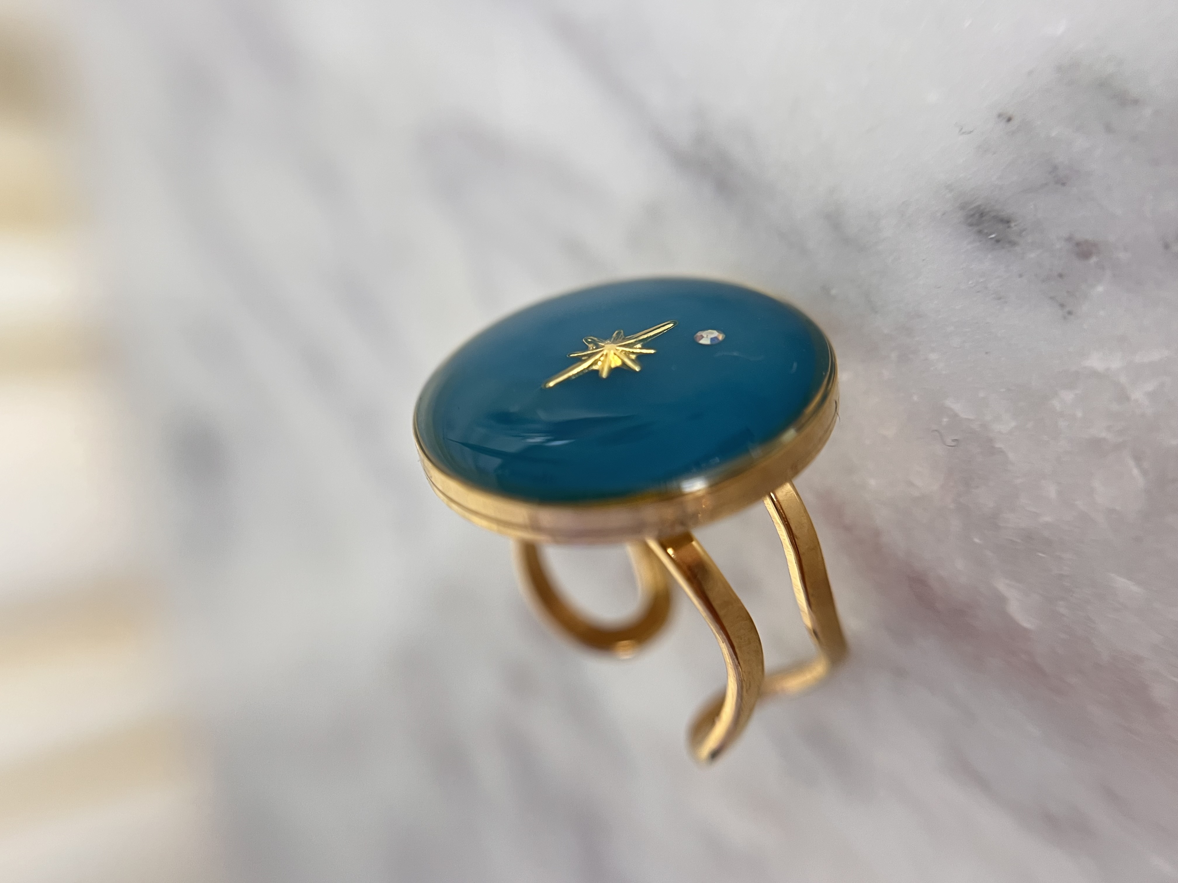 Bague bleu canard étoilé 