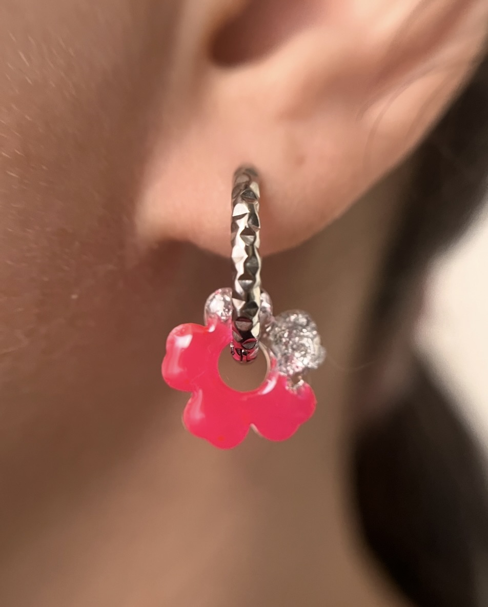 Sakura rose fluo et feuille d'argent