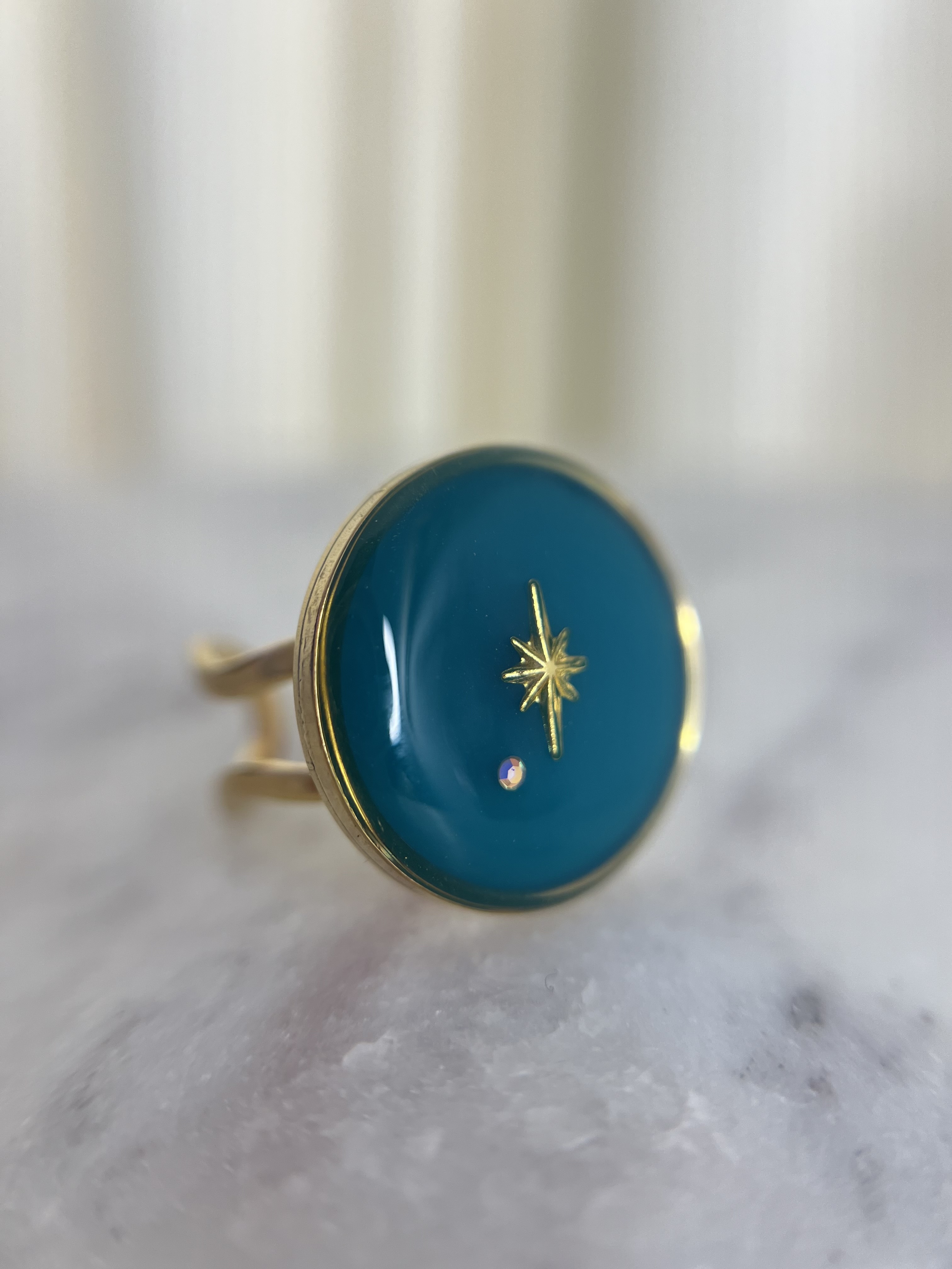 Bague bleu canard étoilé 