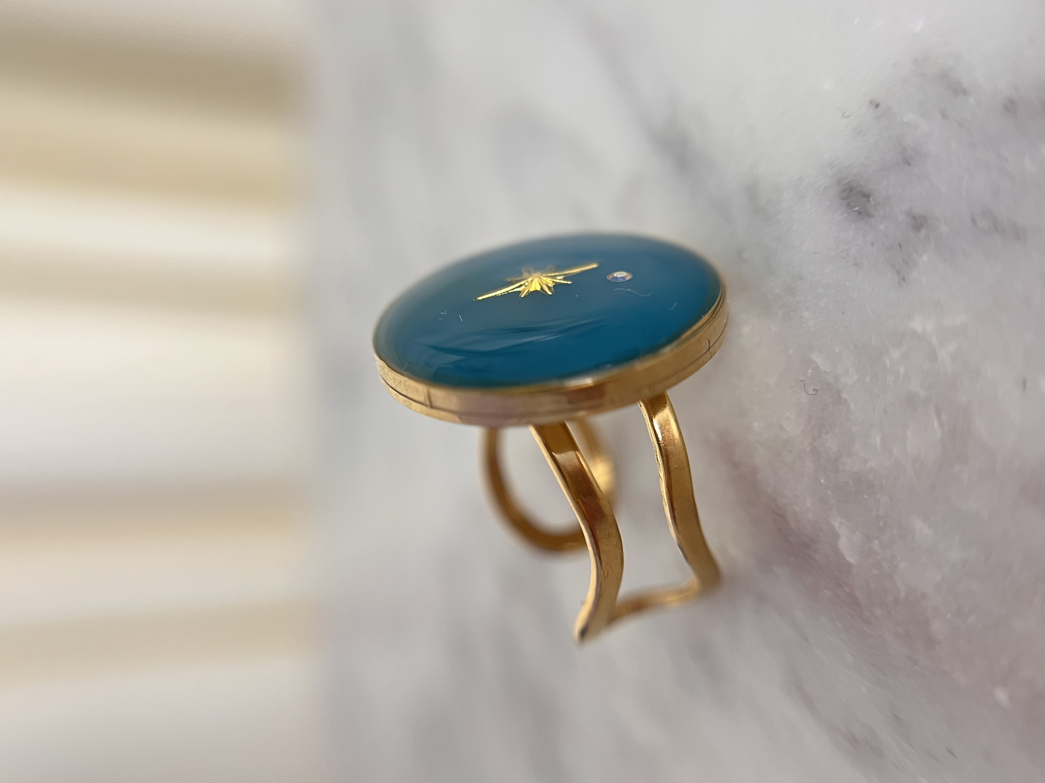 Bague bleu canard étoilé 