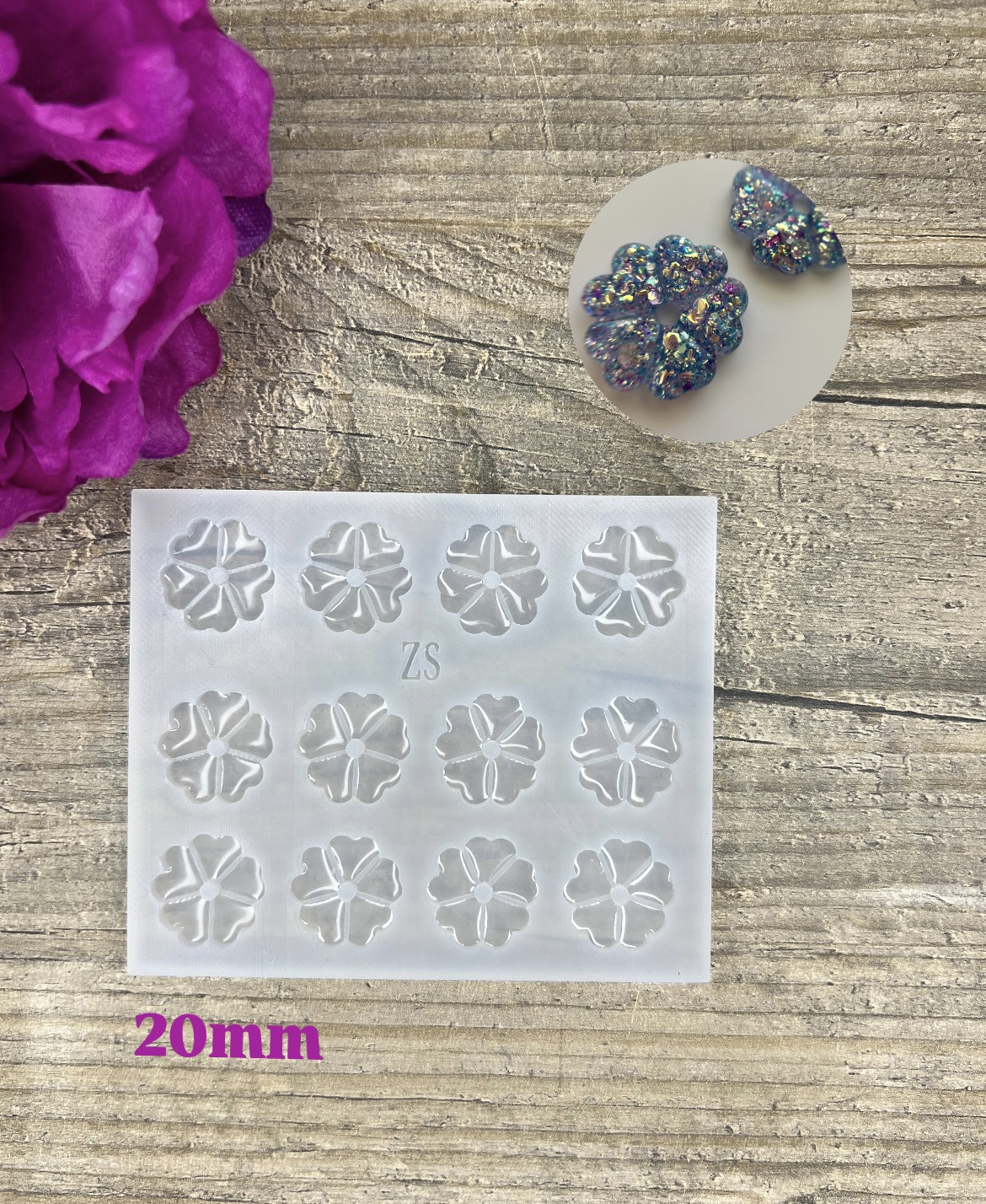 Moule Fleur Coeur 20mm