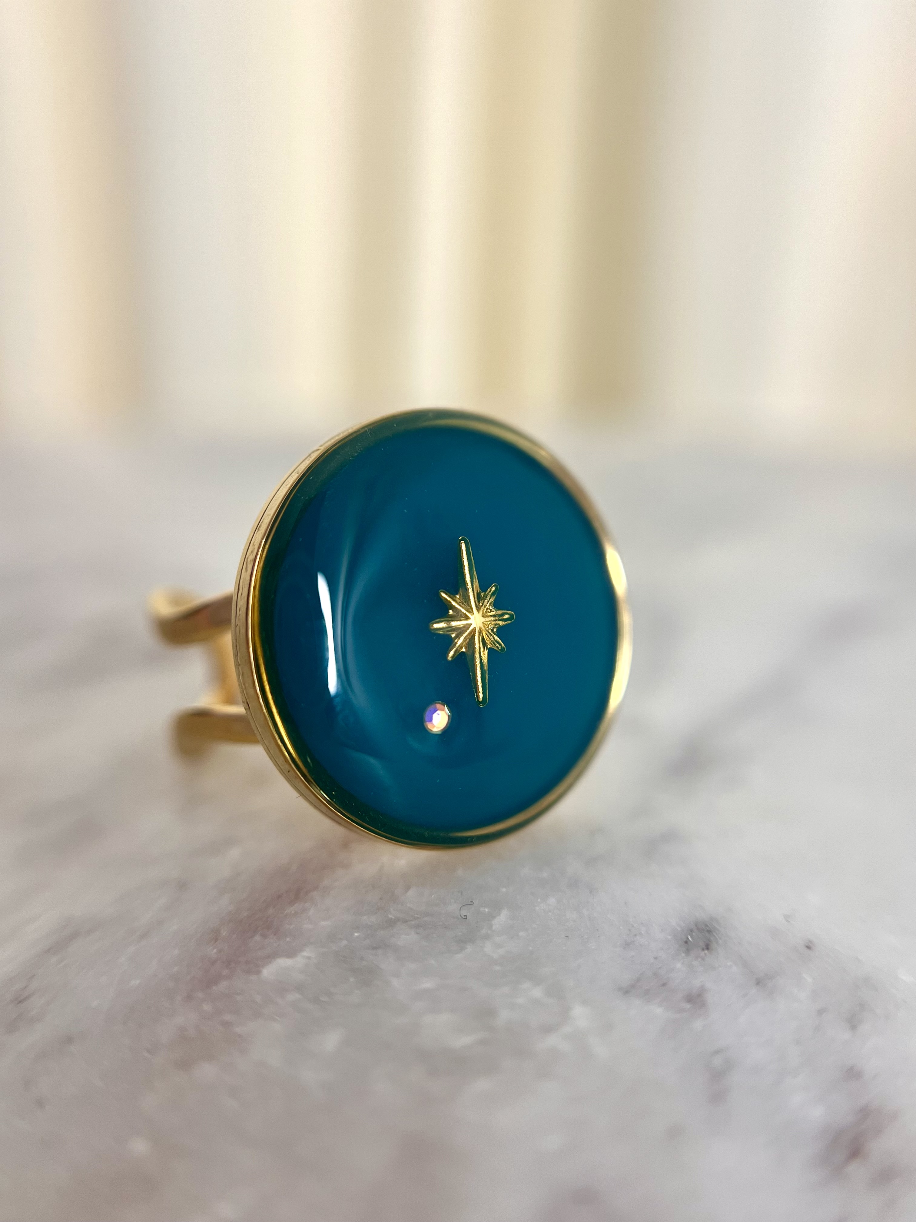 Bague bleu canard étoilé 