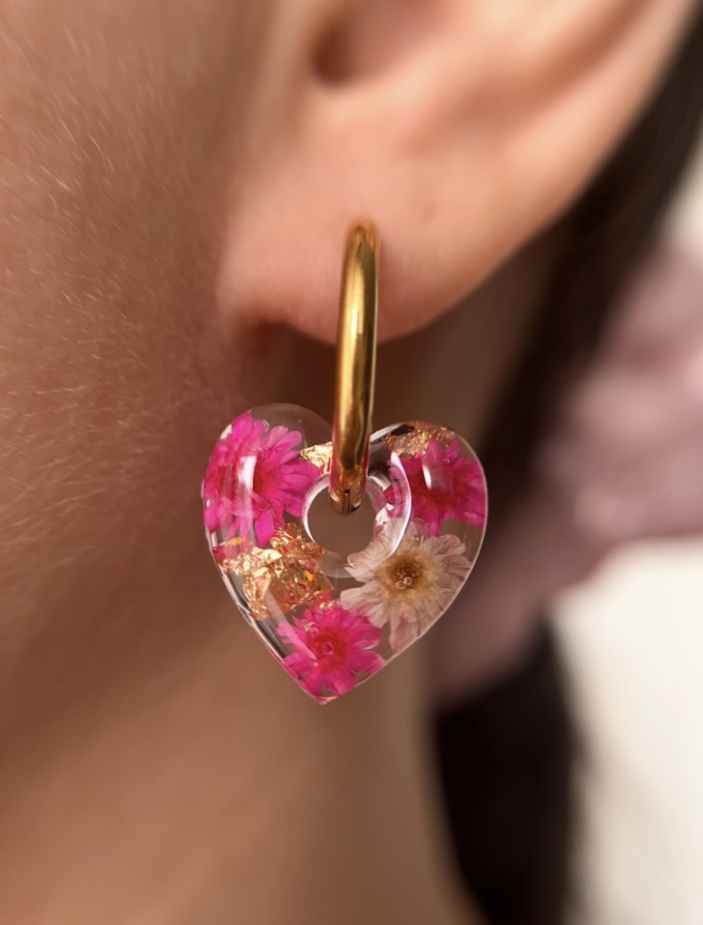 Coeur fleur rose et blanche