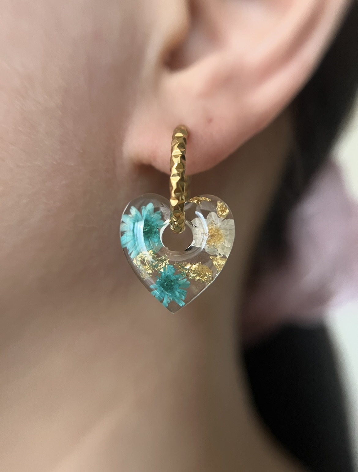 Coeur fleur turquoise et blanche