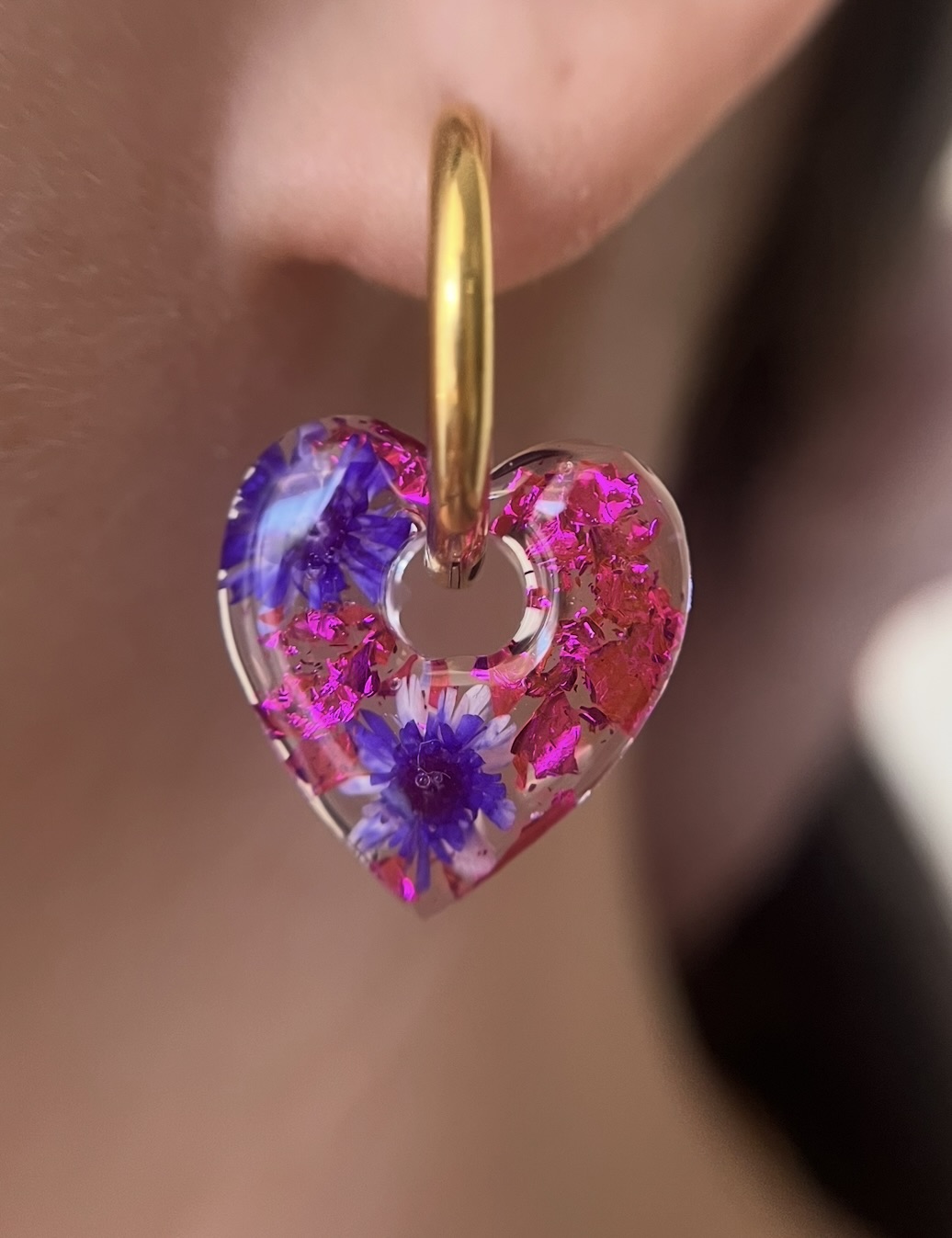 Coeur fleur mauve et feuille fuchsia 