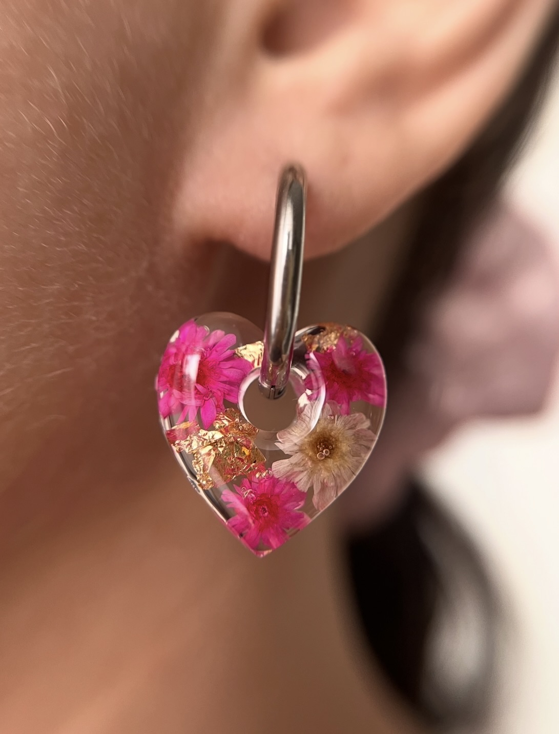 Coeur fleur rose et blanche