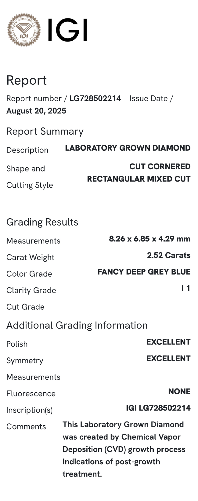 Diamant laboratoire Fancy Deep Grey Bleue