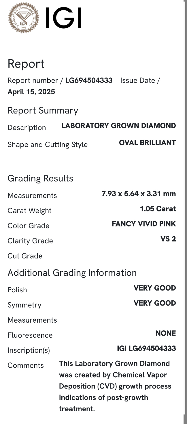 Diamant synthétique fancy vived pink