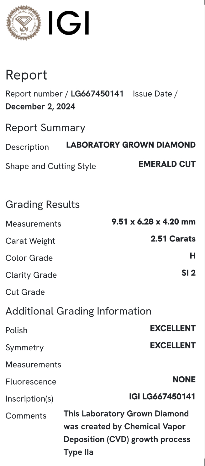  Diamant lab grown rectangulaire